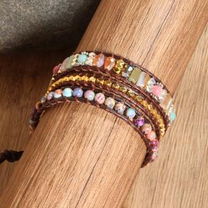 Boheemse Paarse Zee Sediment Jasper Kralen Armband 3 Strengen Lederen Wrap Armband Crystal Spirituele Genezing Armband Voor Vrouwen - Product Image 3