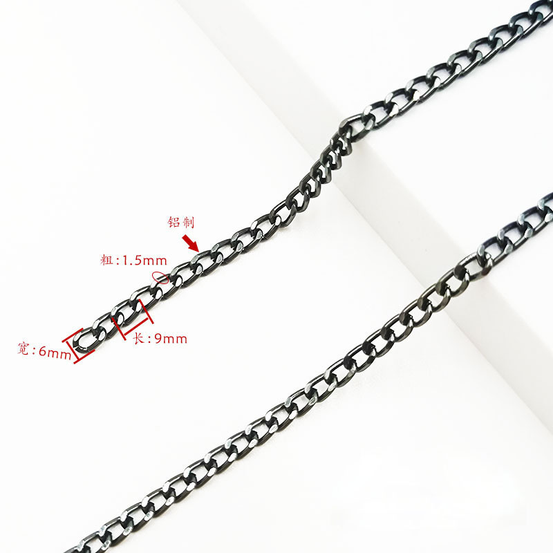 YMLI569-003 Gunmetal 1.5*6*9mm Polished Aluminum Chain, 1 meter