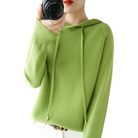 Pull tricoté à manches longues pour femme, style coréen, nouvelle collection printemps-automne, avec capuche, motif simple et coloré sur le devant, coupe ample