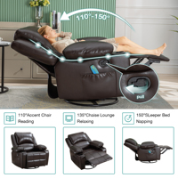Fauteuil inclinable pivotant manuel VANBOW en cuir PU, fauteuil à bascule rotatif à 360 degrés avec chaleur et massage