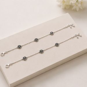Dviti Jewels - Tobilleras de Plata 925 para Mujer, Diseño Floral Oxidado, Modernas, para Uso Diario o de Fiesta, Joyería Tradicional y Elegante - Product Image 2