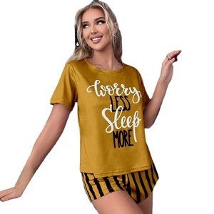 Ropa de dormir para mujer, ropa de dormir de manga corta, Top <span class=keywords><strong>y</strong></span> pantalones cortos, conjunto de 2 piezas, pijama, <span class=keywords><strong>moda</strong></span> informal, tiras, pantalones cortos, ropa de dormir para el hogar - Product Image 1