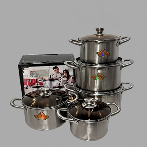 高品質ステンレス製調理器具5点セット、家庭用キッチン用スープ＆ストックポット、蓋付き、ステンレス裏地付き - Product Image 1