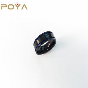 POYA 8mm <strong>Black</strong> <strong>Titanium</strong> <strong>Ring</strong> Brushed Matte Double Groove Blue Inlay Wedding Band - Product Image 1
