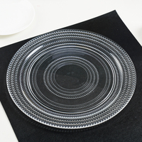 Assiette de présentation en verre décorative ronde de 13 pouces, de haute qualité, en cristal transparent vintage avec points en relief, pour mariage, hôtel, fête