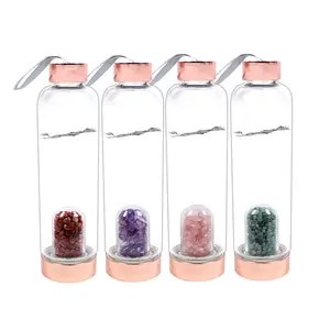 Garrafa de água de cristal de vidro, garrafa de água cristal personalizada de 22oz, pedra preciosa infundida