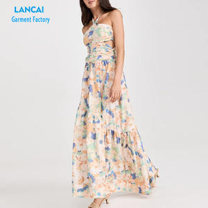 Personalizado Nueva Moda Sexy Vestido Delgado Estampado Floral Halt Cuello Vestido Ahuecado Volver Vestido Largo - Product Image 2