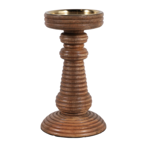 Portacandele a Colonna in Legno di Mango Scanalato, Candelabro Decorativo per Centrotavola, Ingresso e Tavolino da Caffè - Product Image 3