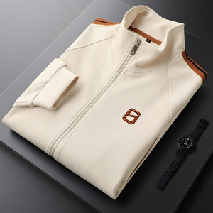 Giacca Cardigan Casual Marrone di Lusso Leggero da Uomo, Slim Fit Sportiva con Strisce Laterali, Giacca Autunnale da Uomo con Colletto Rialzato - Product Image 3