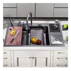 Évier de cuisine nano multifonctionnel de 88cm avec cascade en acier inoxydable et laveuse de tasses - Product Image 2