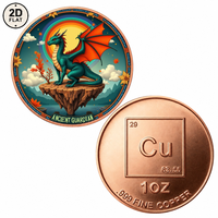 Pièce de monnaie en cuivre pur 999 de 1 once, personnalisée en gros, avec motif Dragon Gardien Ancien sur Île Flottante avec Arc-en-ciel et Étoiles, à collectionner