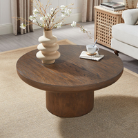 Table basse ronde de 35,98 pouces avec pieds cylindriques, plateau en placage de bois, table d'appoint ronde pour salon ou bureau