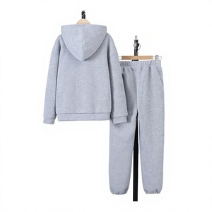 Men's Gray Hoodie Sweatpants Set Solid Color Casual Autumn Wear Polyester/Cotton French Terry Knitted Fabric Breathable 380g - Product Image 2