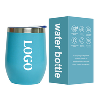 Vaso de Vino con Aislamiento de Doble Pared de Acero Inoxidable de 12 oz con Logotipo Personalizado, Recubrimiento en Polvo con Forma de Huevo y Tapa de Plástico