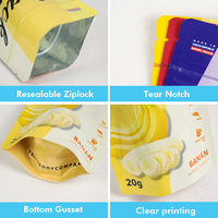 Herbruikbare aluminium-plastic zak met ziplock sluiting, opstaande bodem en afscheurpunt voor fruit, voedsel, snacks en snoep, met opdruk op maat.