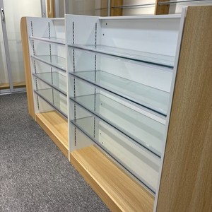 Estanterías de exhibición para farmacias, estanterías para medicamentos, diseño de madera combinada con panel de vidrio, góndola de farmacia para tienda - Product Image 5