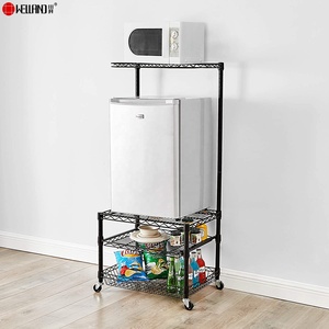 Étagère de <span class=keywords><strong>rangement</strong></span> compacte à 4 niveaux en fil métallique noir sur roulettes pour dortoir ou bureau, idéale pour mini-réfrigérateur - Product Image 1