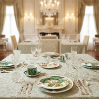 Service de table en céramique de luxe à motifs de feuilles tropicales, bord doré, assiettes, bols, tasses à thé et soucoupes en porcelaine fine personnalisée, formes variées
