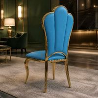 Chaise de banquet de luxe avec dossier en coquille, pieds en métal doré courbé, couleur de tissu personnalisée, siège rembourré ergonomique