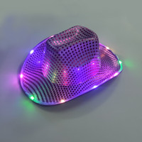 Cappello da Cowboy con Luci LED Lampeggianti per Halloween, Natale, Festival, Costume Lampeggiante per Carnevale, Mardi Gras, Cappello con Paillettes