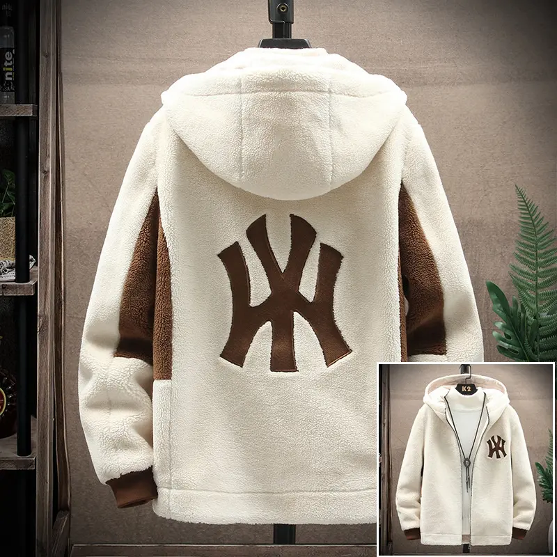 Chaqueta de lana de cordero para hombre, abrigos con capucha de lana a prueba de frío, estilo coreano, chaqueta gruesa de marca personalizada, novedad de invierno