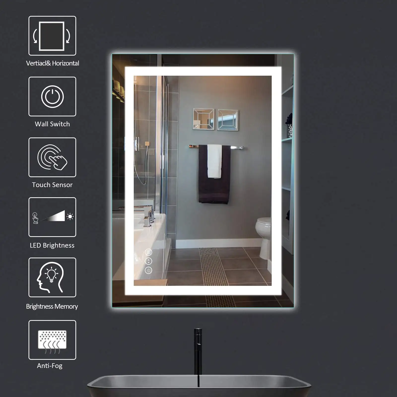 Гостиничная ванная комната светодиодное зеркало для ванной комнаты настенное Hd умное Зеркало сенсорный экран большой размер анти-туман светодиодное зеркало для ванной комнаты