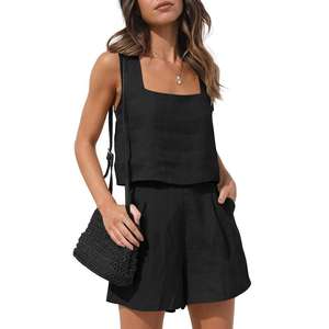 Ensemble deux pièces en lin pour femmes, haut sans manches et short, tenue d'été décontractée, style coréen et japonais, livraison directe Shopify - Product Image 4