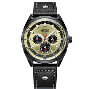 Men's <b>wristwatch</b> large dial genuine leather quartz watch calendar day of the week - Product Image 1