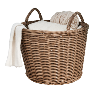 Joseph <b>Round</b> Cone Woven Resin Wicker <b>Basket</b> 16 X 16 X 10.5 Chocolate Brown With Handles For Clothes Towels Canvas - Product Image 1
