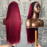 Perruque frontale en dentelle HD 99j 13x6 en gros, cheveux humains vierges brésiliens, dentelle suisse, couleur bordeaux, perruques pour femmes noires