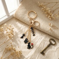 Porte-clés chat noir émaillé mignon, breloque chaton en métal doré, pendentif arête de poisson, accessoires pour voiture et sac, cadeau personnalisé