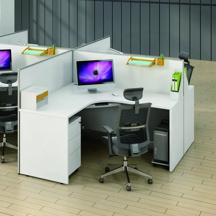 שולחנות משרדיים ותיבות עבודה מודרניים בצורת L ל-4 אנשים עיצוב חלל פתוח עבור בית ספר למלונות משרדי משפט או שימוש בבית חולים