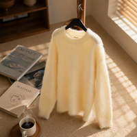 Pull en maille décontracté pour femme, coupe ample, respirant, avec mélange de laine, col rond, idéal pour l'hiver