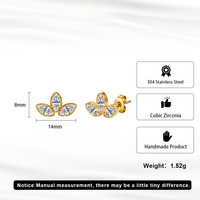 Boucles d'oreilles clous en acier inoxydable plaqué or 18 carats, étanches, avec zircon cubique taille marquise et motif trèfle, directement de l'usine