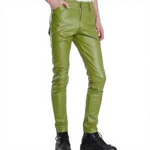 Pantalones de Cuero Verde Oliva para Hombre, Cintura Media, Corte Recto, Estilo Casual, Bolsillos Laterales, Cierre de Cremallera, Impermeables, Ligeros, para Invierno - Product Image 1