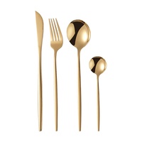 Lot de 24 couverts de style occidental en acier inoxydable doré : couteaux à steak, fourchettes et cuillères – Durables, légers et faciles à nettoyer
