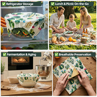 Lot de 3 enveloppes en cire d'abeille réutilisables pour la conservation des aliments, écologiques, sans plastique, durables, pour couvrir les bols ; stockage alimentaire éco-responsable et zéro déchet