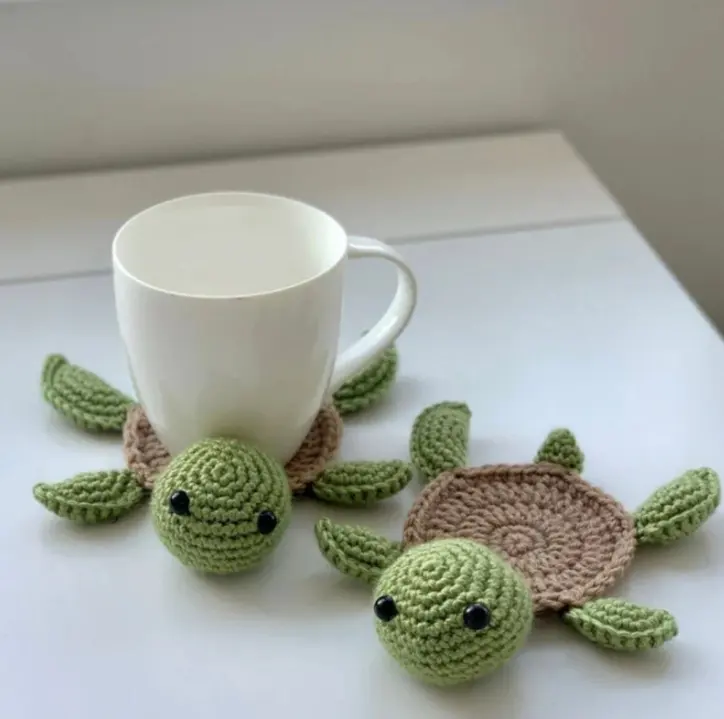 Atacado bonito artesanal malha algodão fio crochet coaster copo mat