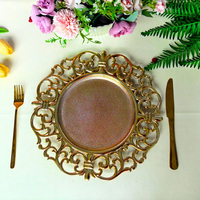 Assiettes de Présentation Creuses Sculptées en Plastique 33CM, Style Européen Vintage Argent Or, pour Décoration de Table de Mariage et Banquet