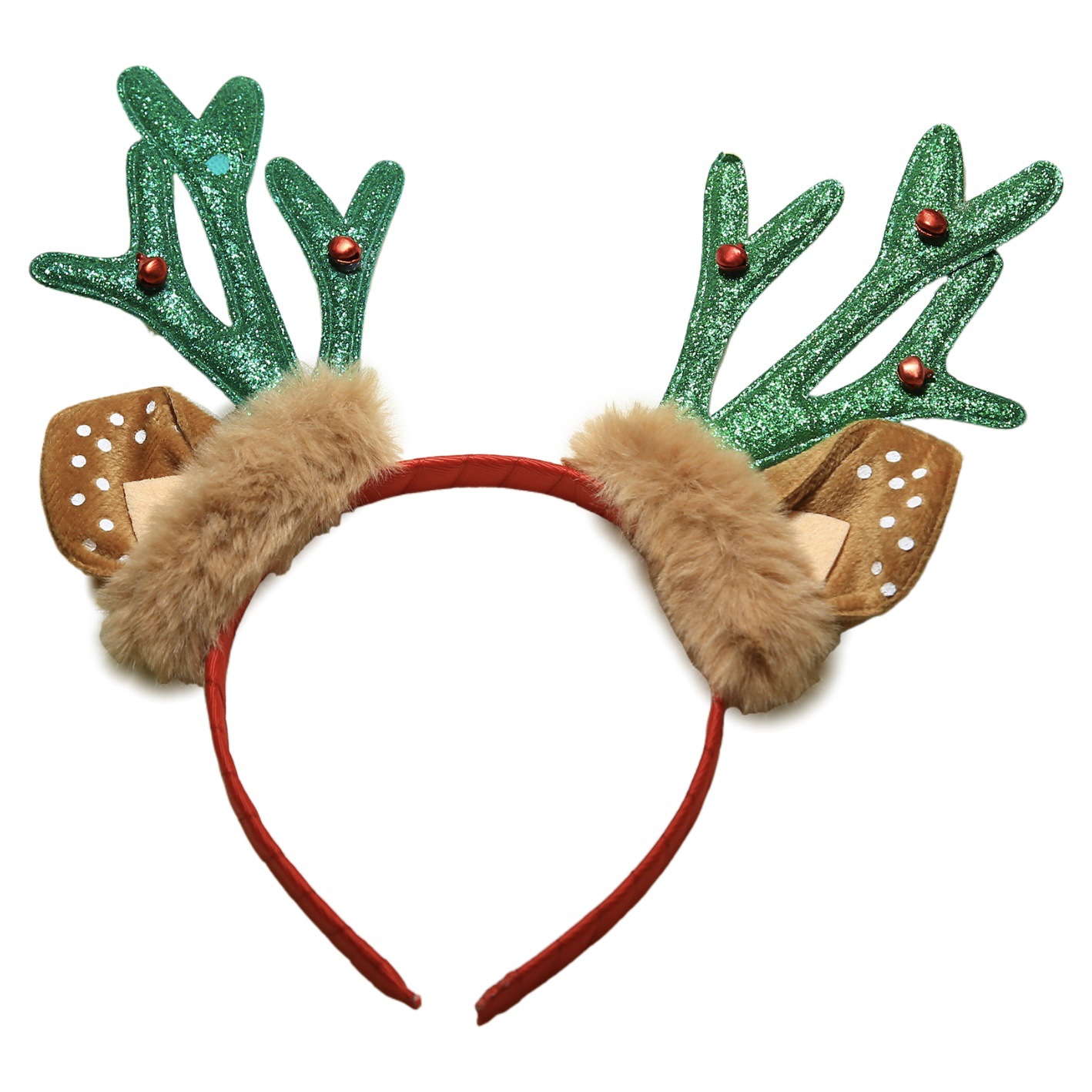 Plush deer ears with bells-green antlers