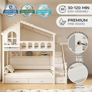 <span class=keywords><strong>Lit</strong></span> superposé moderne en bois massif pour enfants, cabane dans les arbres, château pour garçons et filles, petit appartement, chambre parent-enfant haut-bas pour adultes - Product Image 1