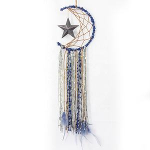 Capteur de rêves <span class=keywords><strong>en</strong></span> macramé, bijou de charme suspendu <span class=keywords><strong>en</strong></span> forme de demi-<span class=keywords><strong>cercle</strong></span> lune, couleur bleu marine - Product Image 3