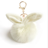 Oreille de lapin en forme de pompon porte-clés porte-clés pendentif à breloque sac à main porte-clés porte-clés boule de fourrure moelleuse