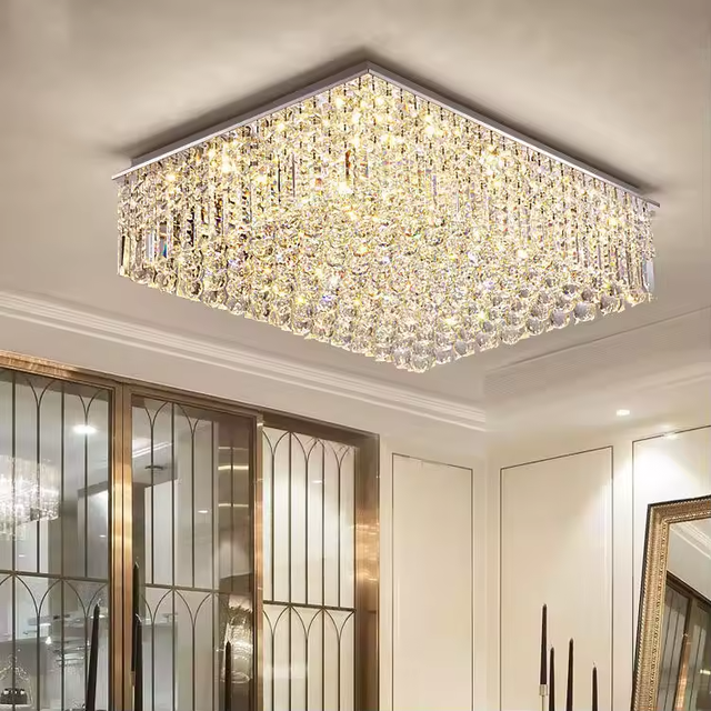 Living Room square Shape Modern Fixtures Crystal Ball Dimmable Ceiling Light Luxury Chandeliers Lamp
