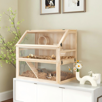 Cage à hamster moderne en bois écologique avec toit ouvrant, rampe et enclos de observation pour petits rongeurs