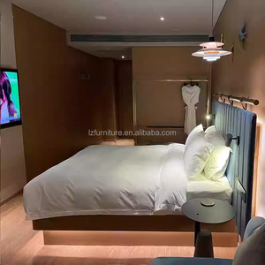 Low Cost Hotel Project Bedroom Sets Furniture Wooden Frame <b>Bed</b> With Nightstands Desk Chair Wardrobe <b>Side</b> Table <b>For</b> 3 Star Hotels - Product Image 3