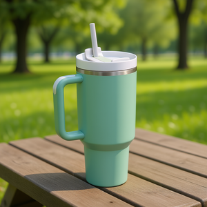 Gobelet isotherme en acier inoxydable écologique 40 oz avec paille et couvercle, tasse portable à isolation sous vide pour usage extérieur, bureau et maison - Product Image 2