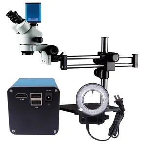 กล้องจุลทรรศน์สเตอริโอ Trinocular พร้อมกล้องดิจิตอลและเมาส์ USB 7X-45X,ตัวยึดแขนเลื่อนติดต่อกันขาตั้งบูมคู่