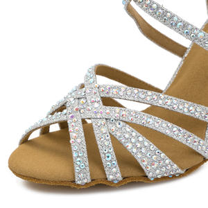 Chaussures de <span class=keywords><strong>danse</strong></span> latine à talons hauts de 9 cm incrustées de diamants pour femmes, semelles souples, sandales de salle de bal pour fête, mariage, salsa - Product Image 3