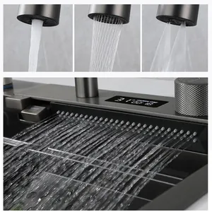 Display digitale rubinetto estraibile spray rubinetto da cucina rubinetto per lavello in nichel rubinetto in ottone rame nero per lavello da cucina rubinetto a cascata